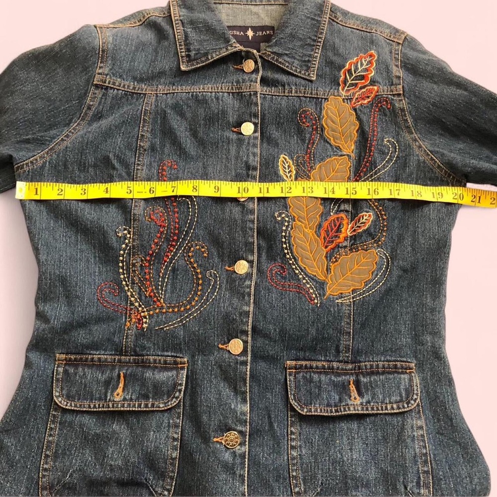Y2K Embroidered jean denim fitted jacket floral leaf Cottagecore Western Boho - Picture 2 of 5